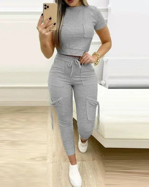 Women Cropped T Shirt Slim Long Pants