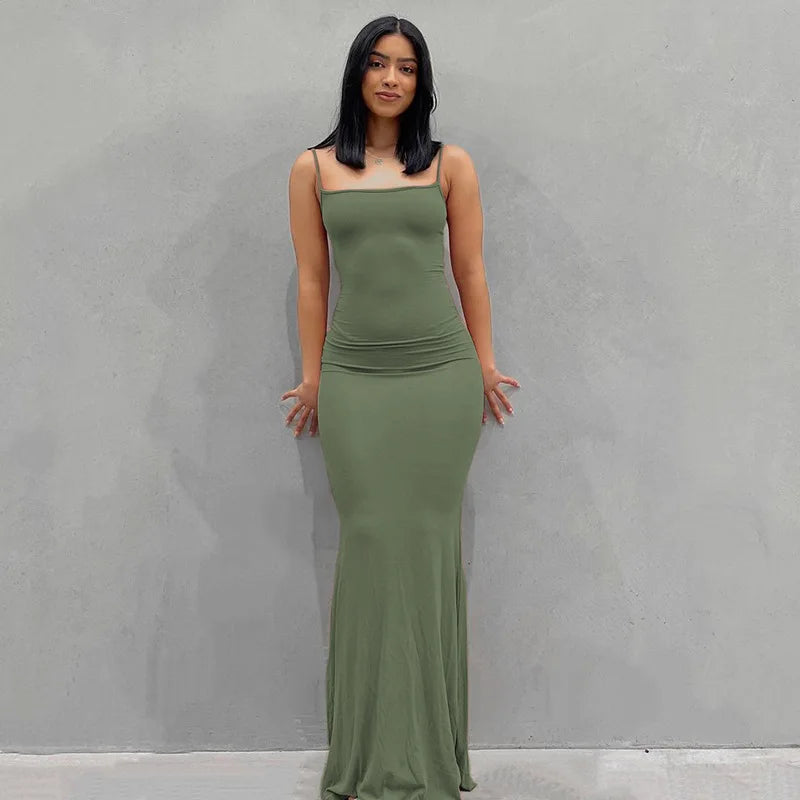 Sexy Spaghetti Strap Black Long Dress.