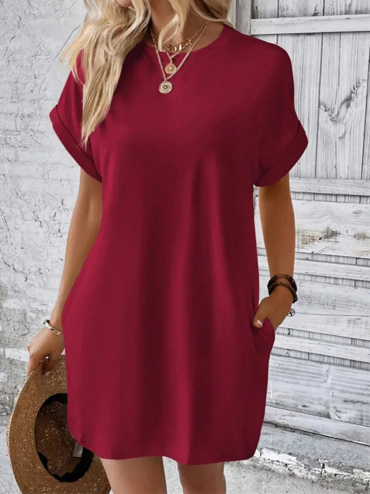 Pocket T-shirt Style Mini Dresses Summer Casual