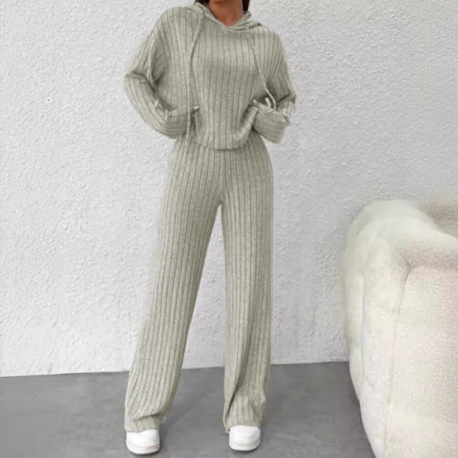 Women's Casual Knitted Striped Hooded Sweatshirt