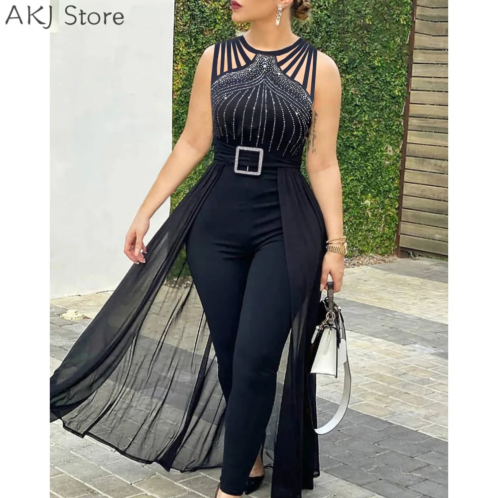 Women's Sheer Mesh Sleeveless Jumpsuit