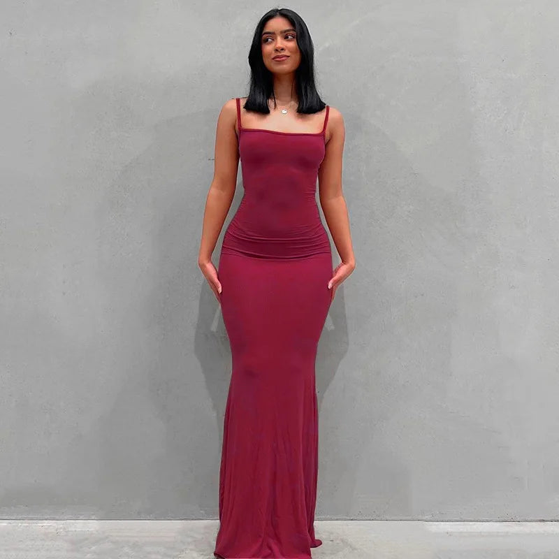 Sexy Spaghetti Strap Black Long Dress.