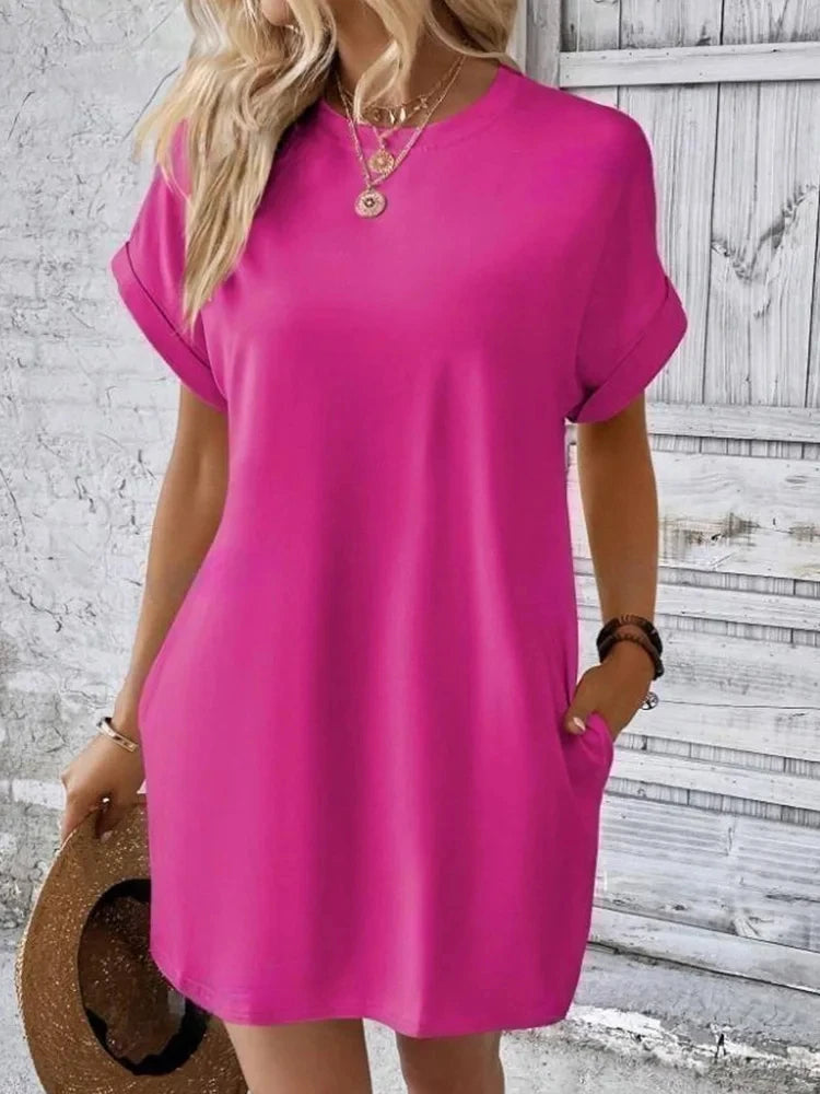 Pocket T-shirt Style Mini Dresses Summer Casual