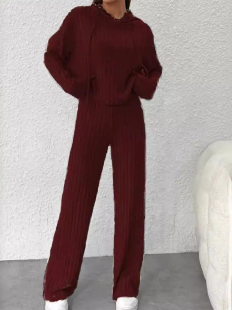 Women's Casual Knitted Striped Hooded Sweatshirt