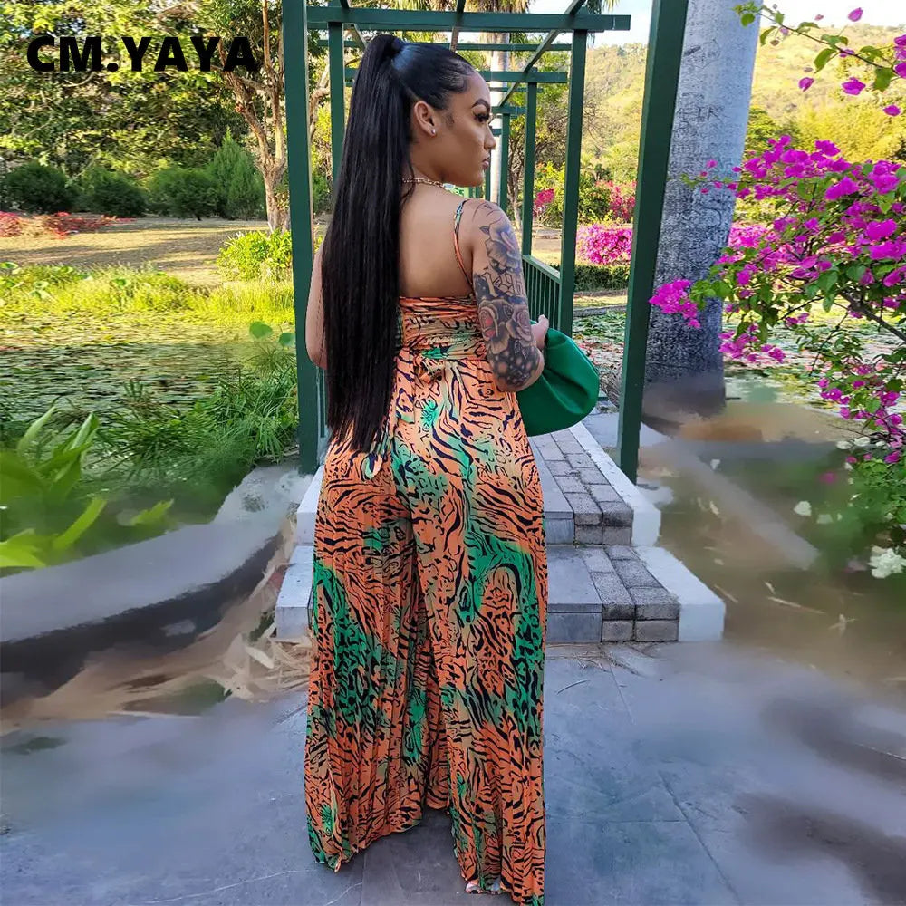 Women Leopard Strap Loose Romper