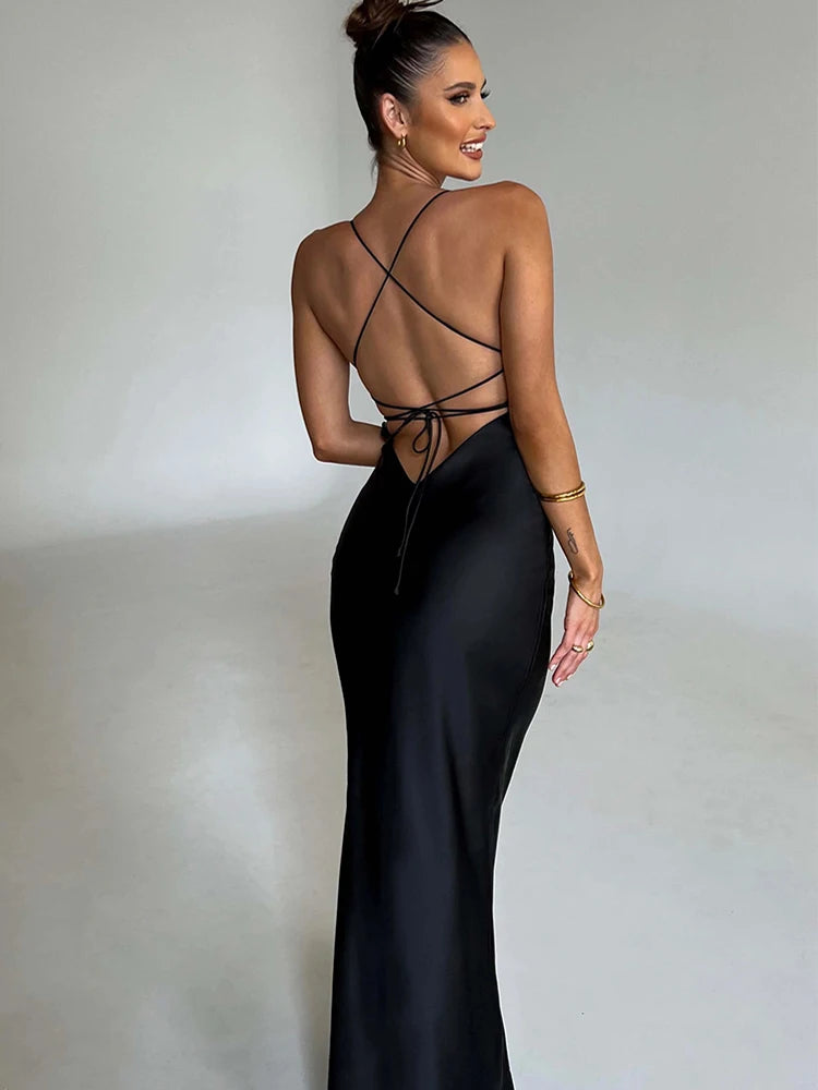 Backless Lace Up Mermaid Slip Dress Women.
