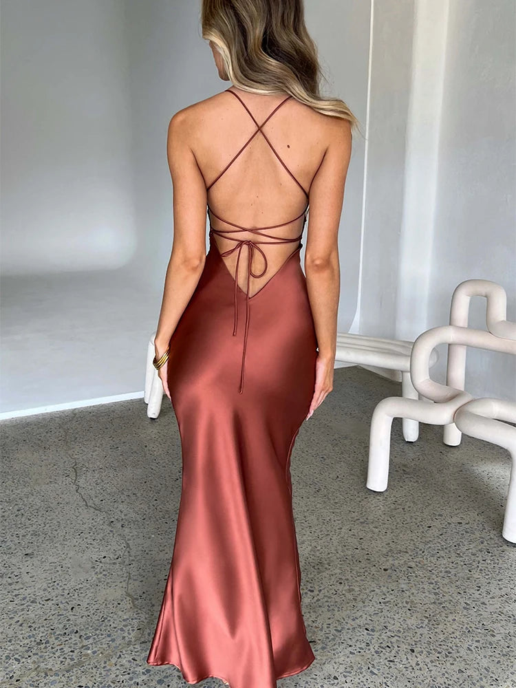 Backless Lace Up Mermaid Slip Dress Women.