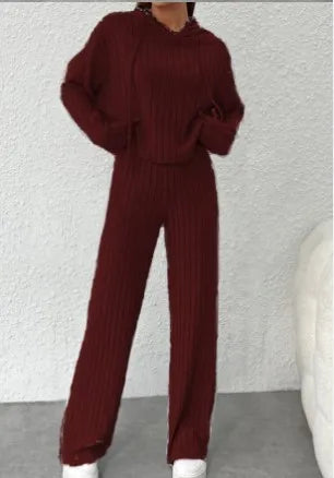 Women's Casual Knitted Striped Hooded Sweatshirt