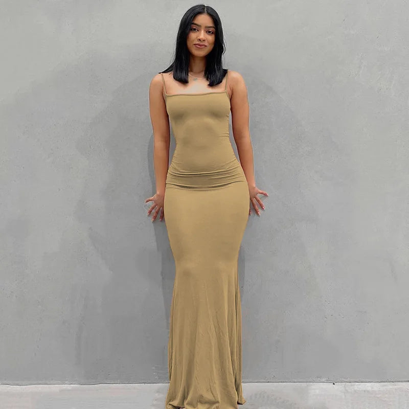 Sexy Spaghetti Strap Black Long Dress.