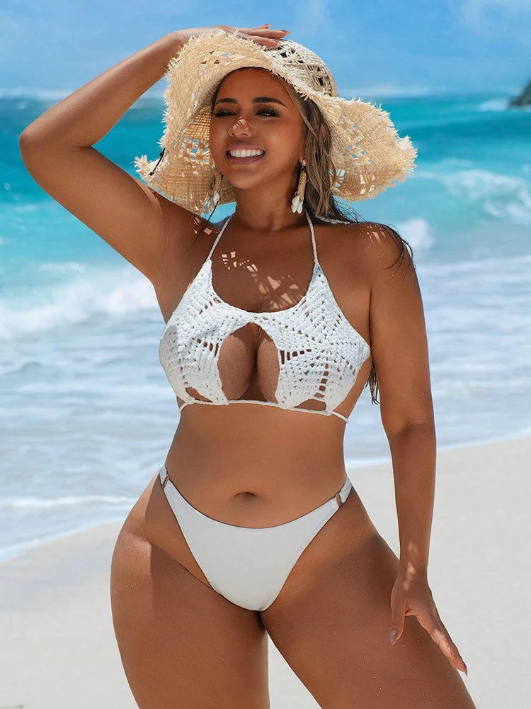 Strappy Crochet Bikini Knitted Bikini Top Swimsuit Swim Beachwear.