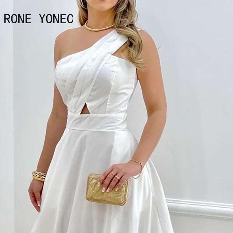 Women Solid Elegant One Shoulder Dress