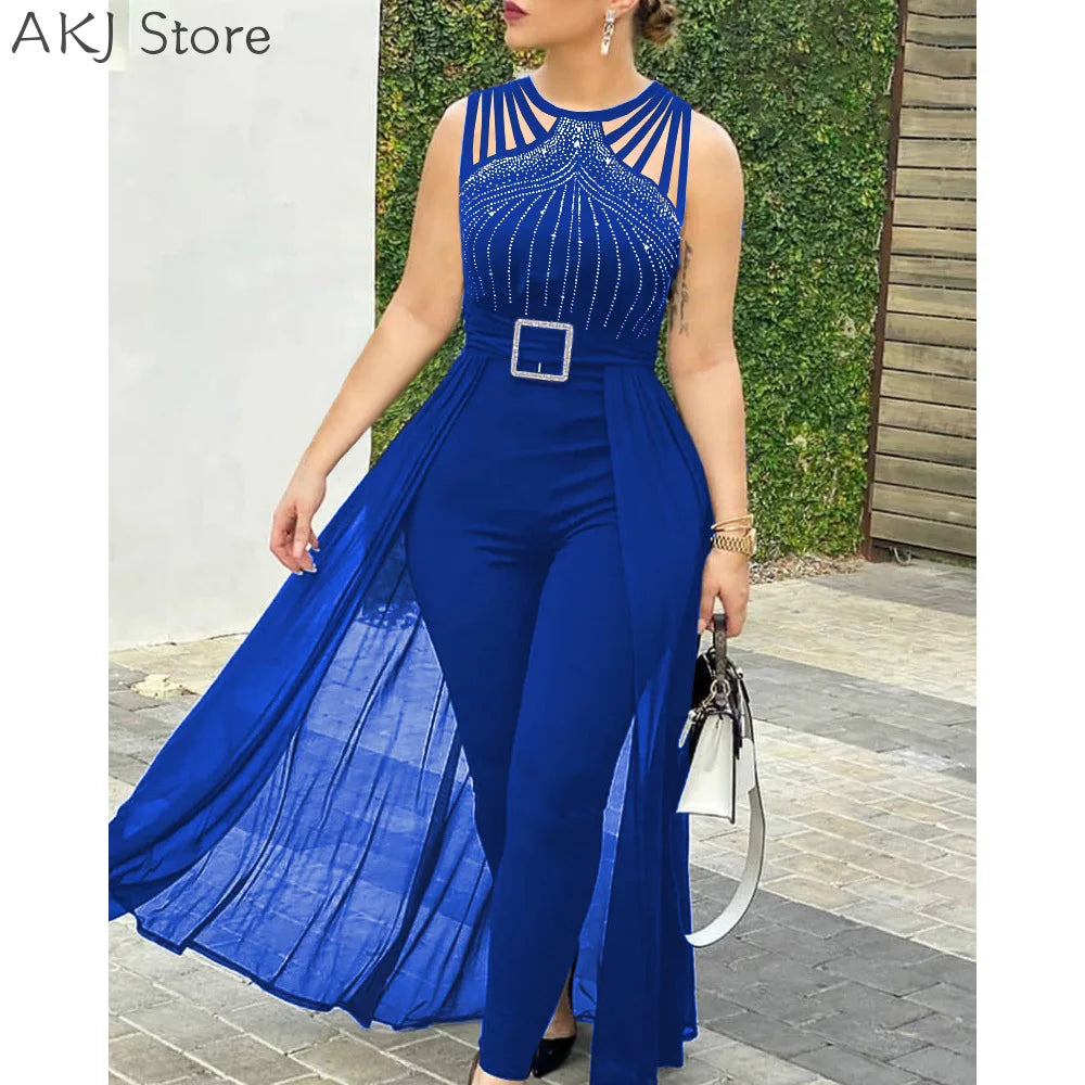 Women's Sheer Mesh Sleeveless Jumpsuit