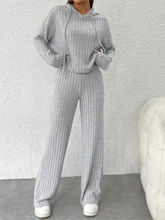 Women's Casual Knitted Striped Hooded Sweatshirt