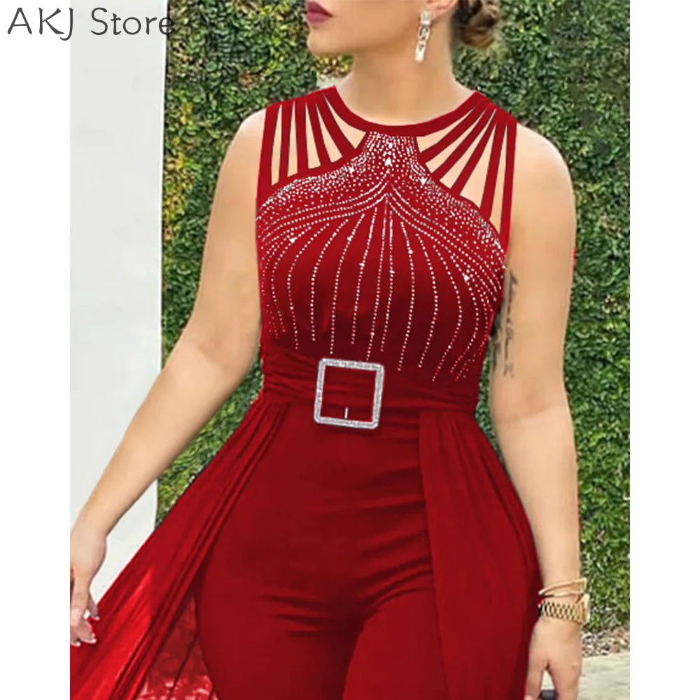 Women's Sheer Mesh Sleeveless Jumpsuit
