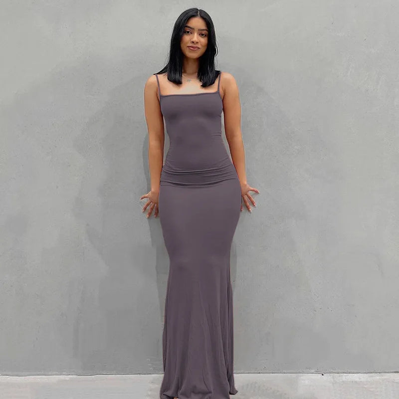 Sexy Spaghetti Strap Black Long Dress.