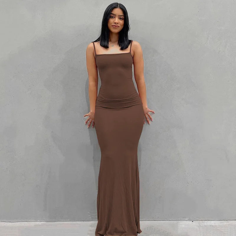 Sexy Spaghetti Strap Black Long Dress.