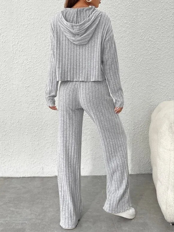 Women's Casual Knitted Striped Hooded Sweatshirt