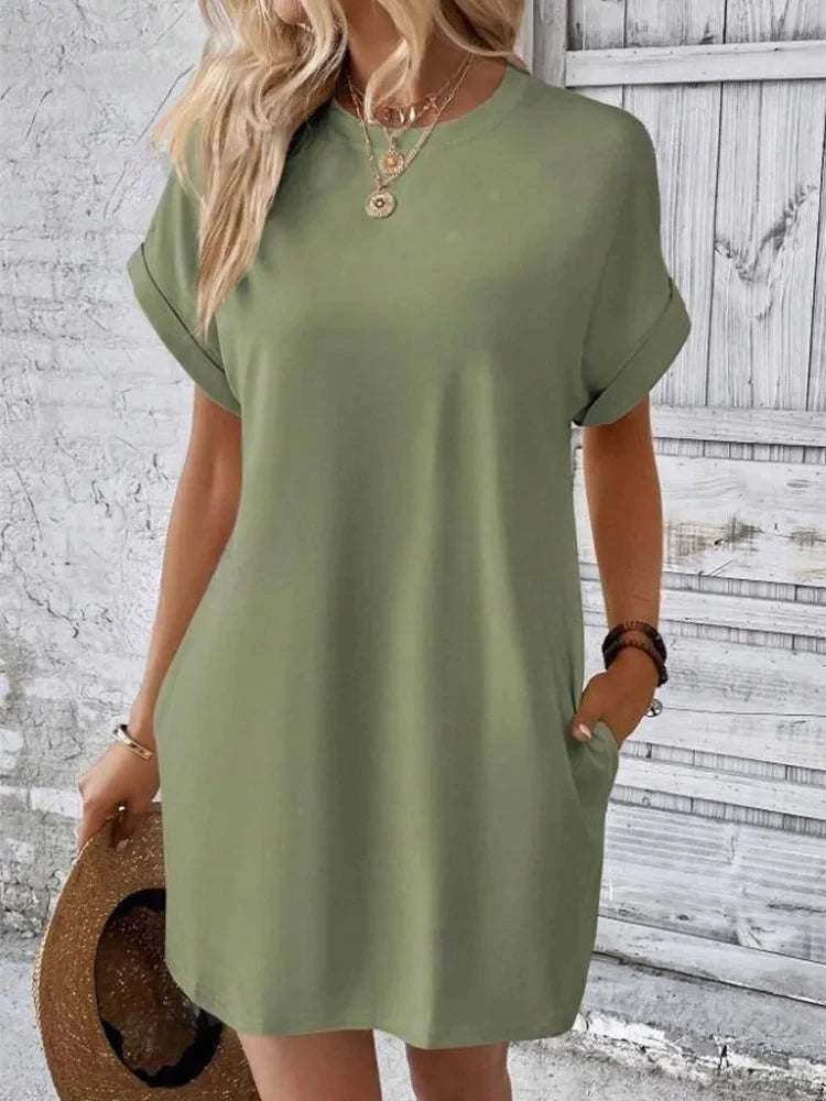 Pocket T-shirt Style Mini Dresses Summer Casual