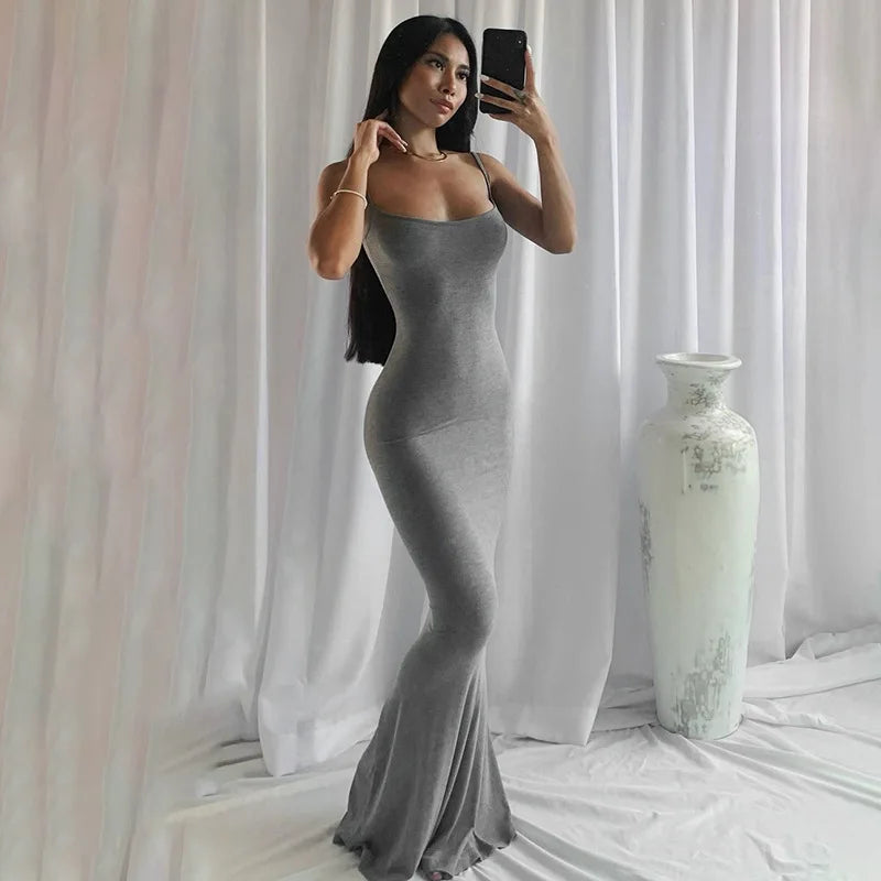 Sexy Spaghetti Strap Black Long Dress.