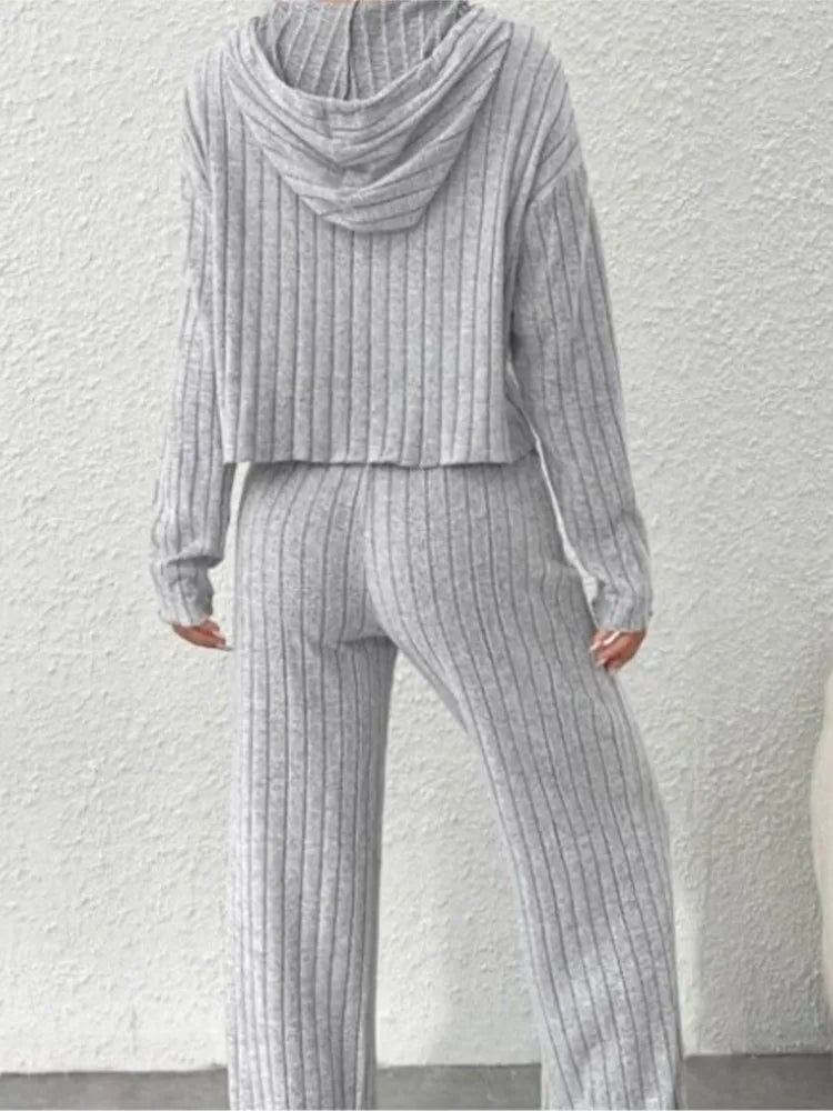 Women's Casual Knitted Striped Hooded Sweatshirt