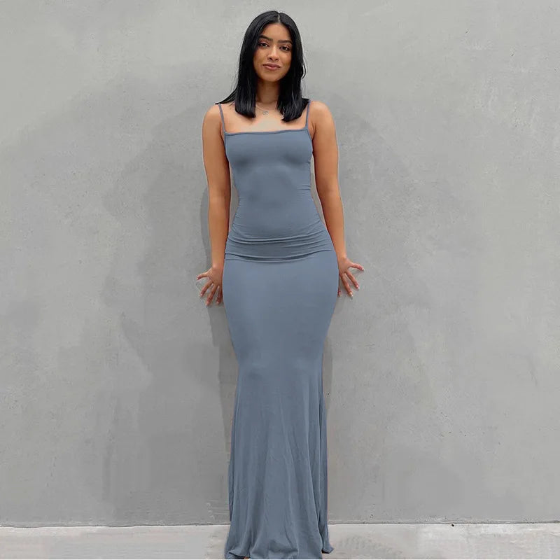 Sexy Spaghetti Strap Black Long Dress.