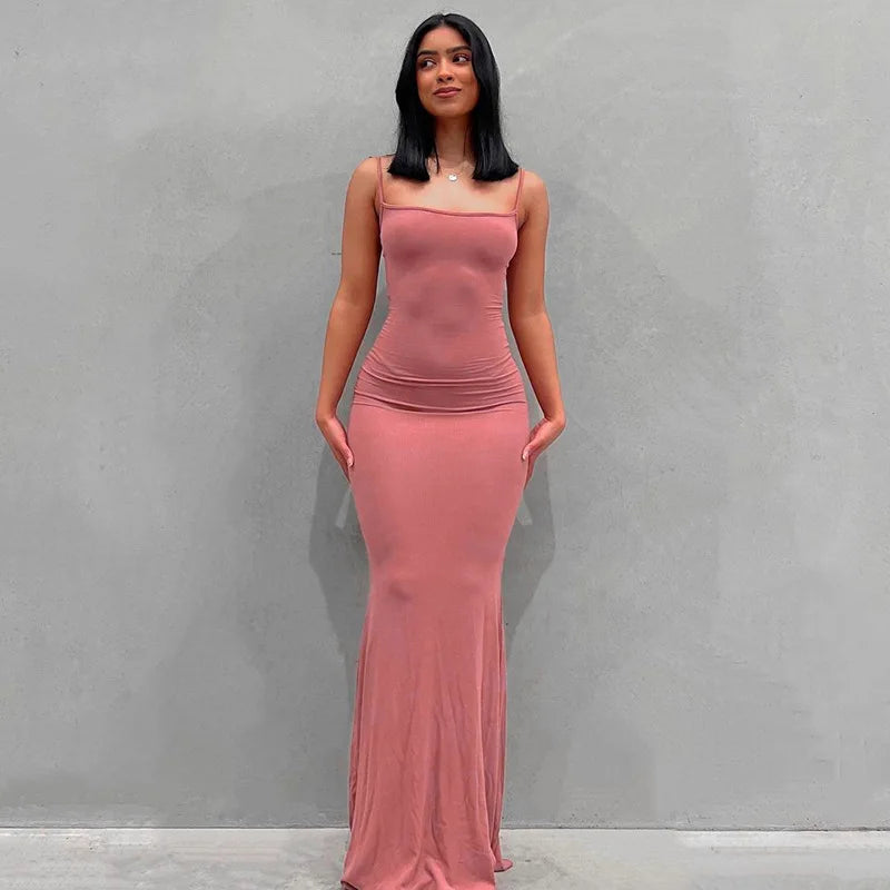 Sexy Spaghetti Strap Black Long Dress.