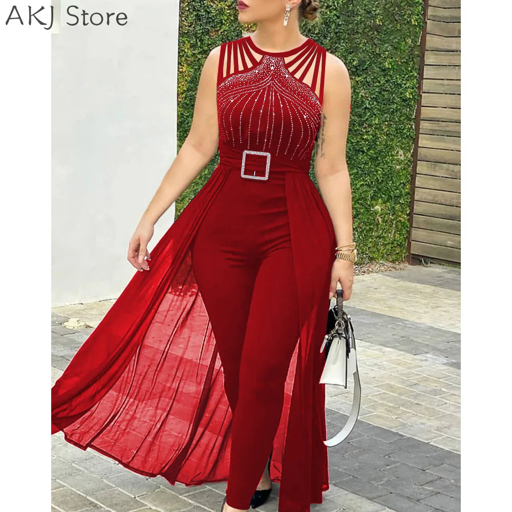 Women's Sheer Mesh Sleeveless Jumpsuit