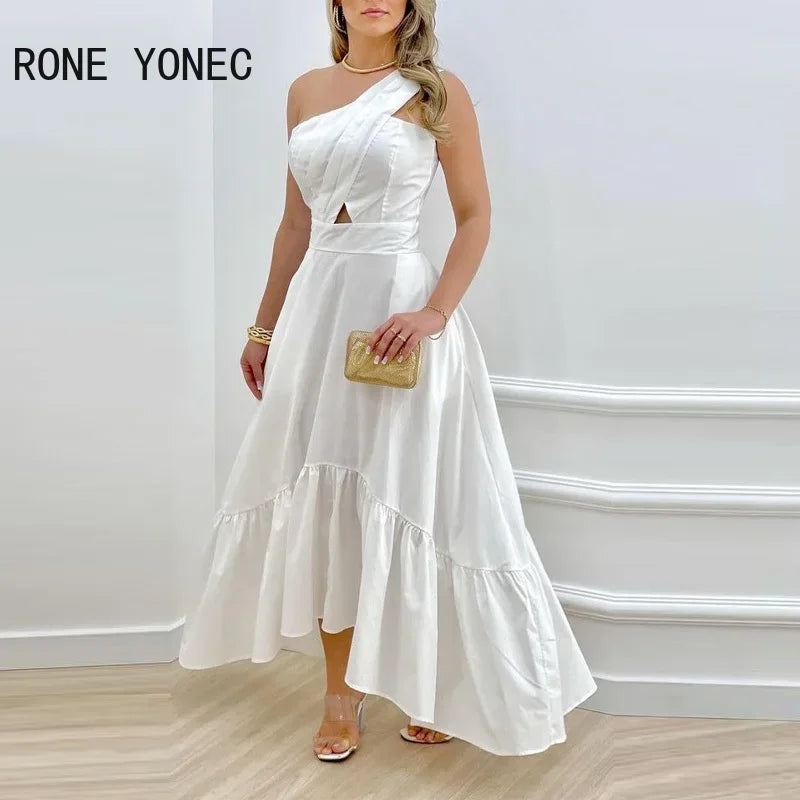 Women Solid Elegant One Shoulder Dress