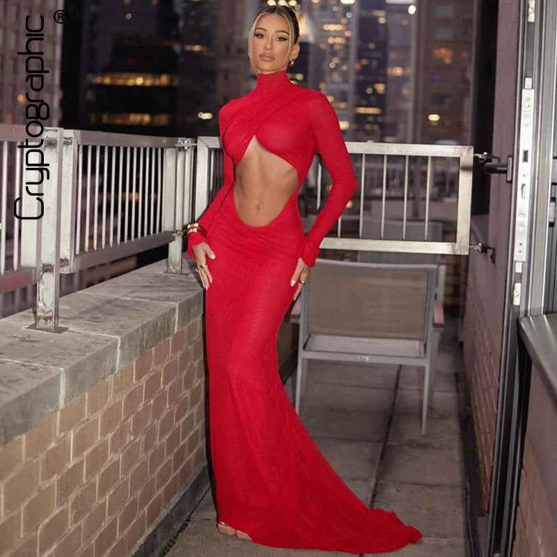 Women's Elegant Red Cut Out Dress