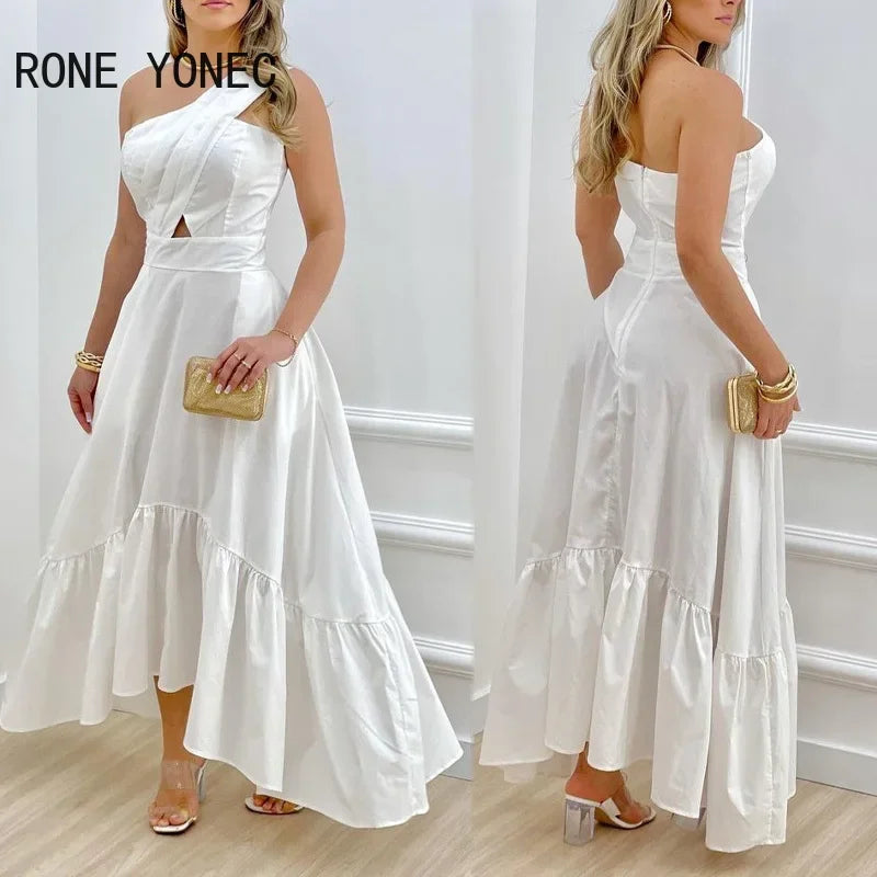 Women Solid Elegant One Shoulder Dress