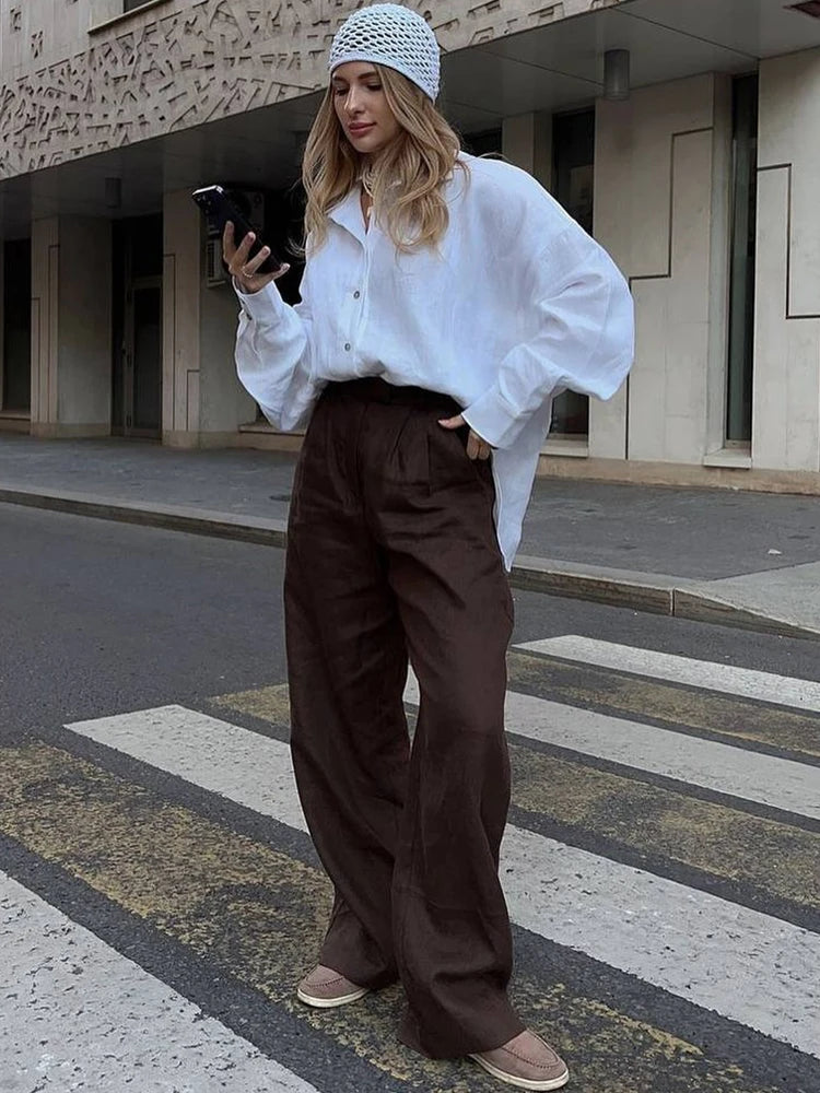 White Women's Linen Shirt Long Sleeve.