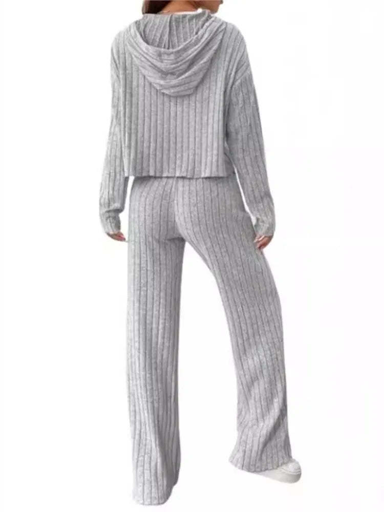 Women's Casual Knitted Striped Hooded Sweatshirt