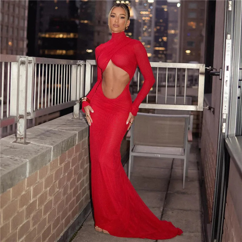 Women's Elegant Red Cut Out Dress