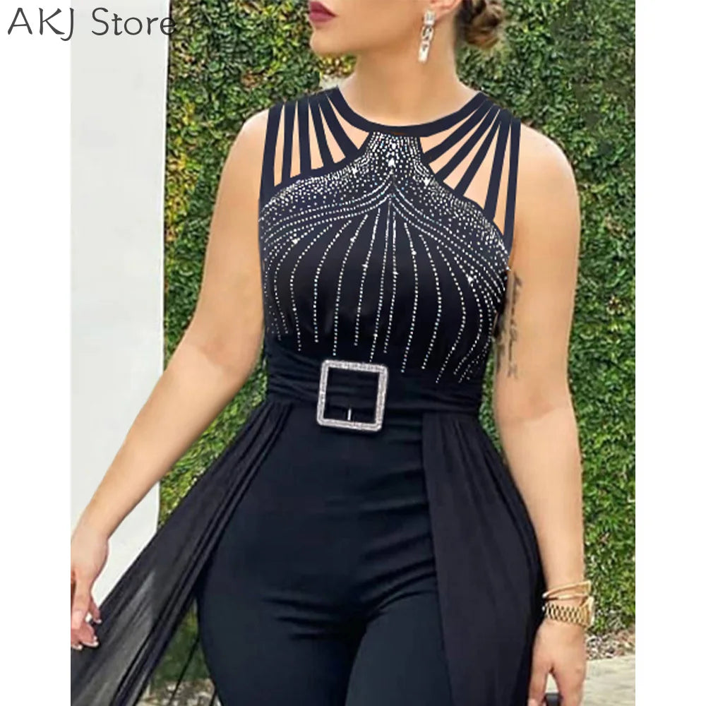 Women's Sheer Mesh Sleeveless Jumpsuit