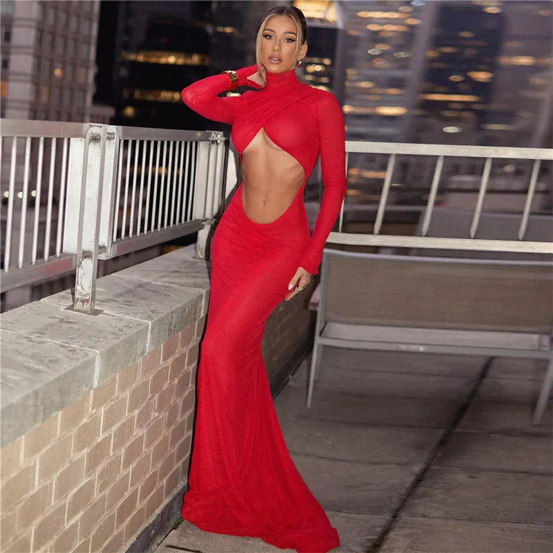 Women's Elegant Red Cut Out Dress