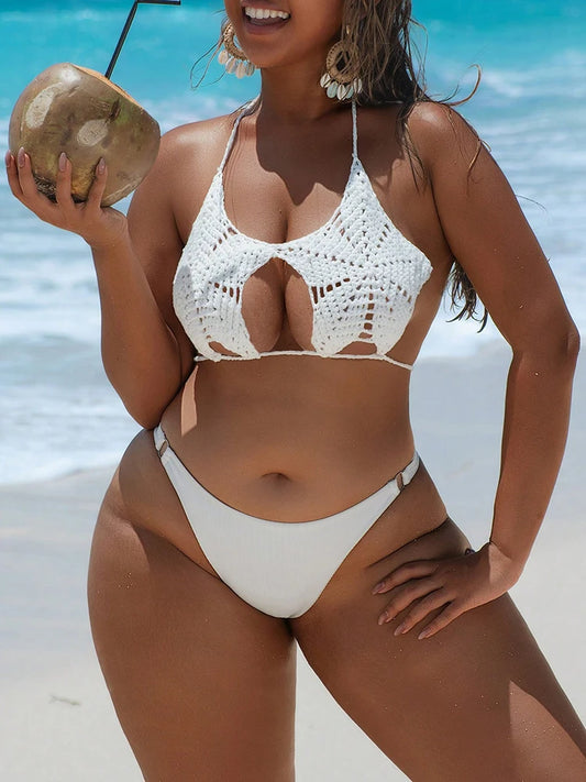 Strappy Crochet Bikini Knitted Bikini Top Swimsuit Swim Beachwear.