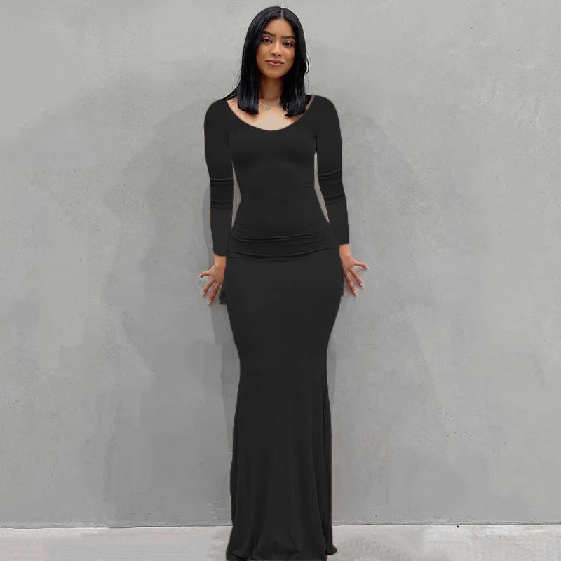 Sexy Spaghetti Strap Black Long Dress.